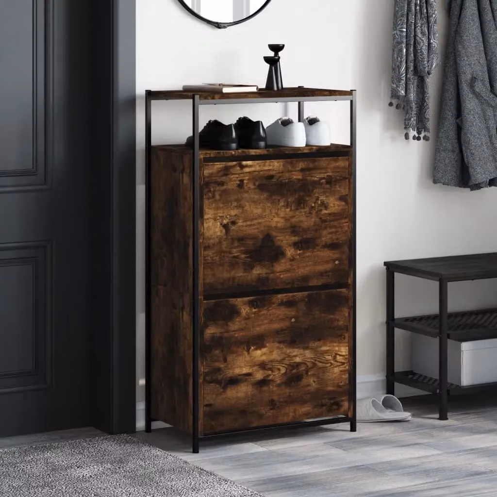 Berkfield Home Smoked Oak Shoe Cabinet in Brown, W/D/H: 60 x 34 x 112 cm – 3