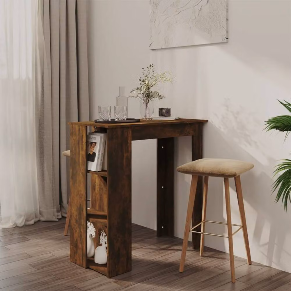 Berkfield Home Bar Table with Shelf in Smoked Oak Brown, W/D/H: 102 x 50 x 103.5 cm – 2
