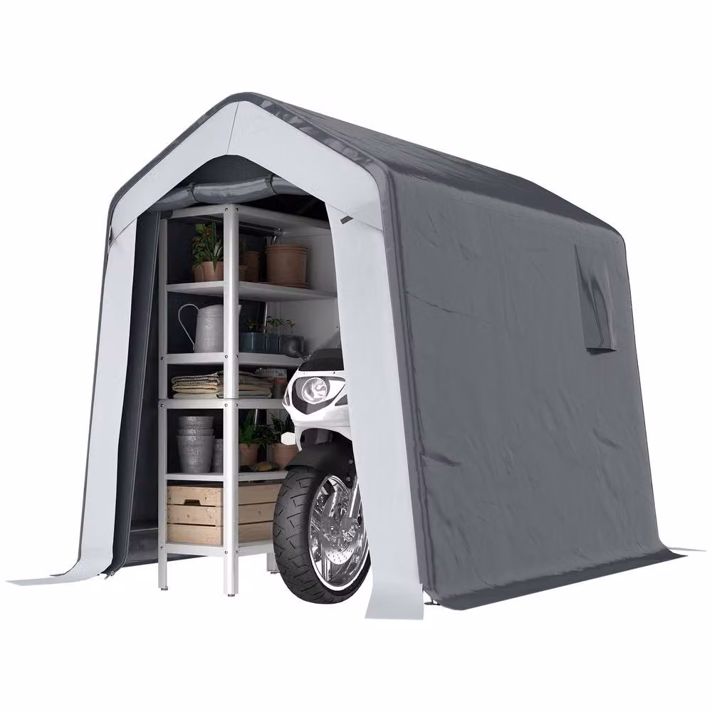 Outsunny Grey Galvanised Steel Garden Storage Shed with Single Door, W: 240 cm, D: 180 cm, H: 180 cm – 2