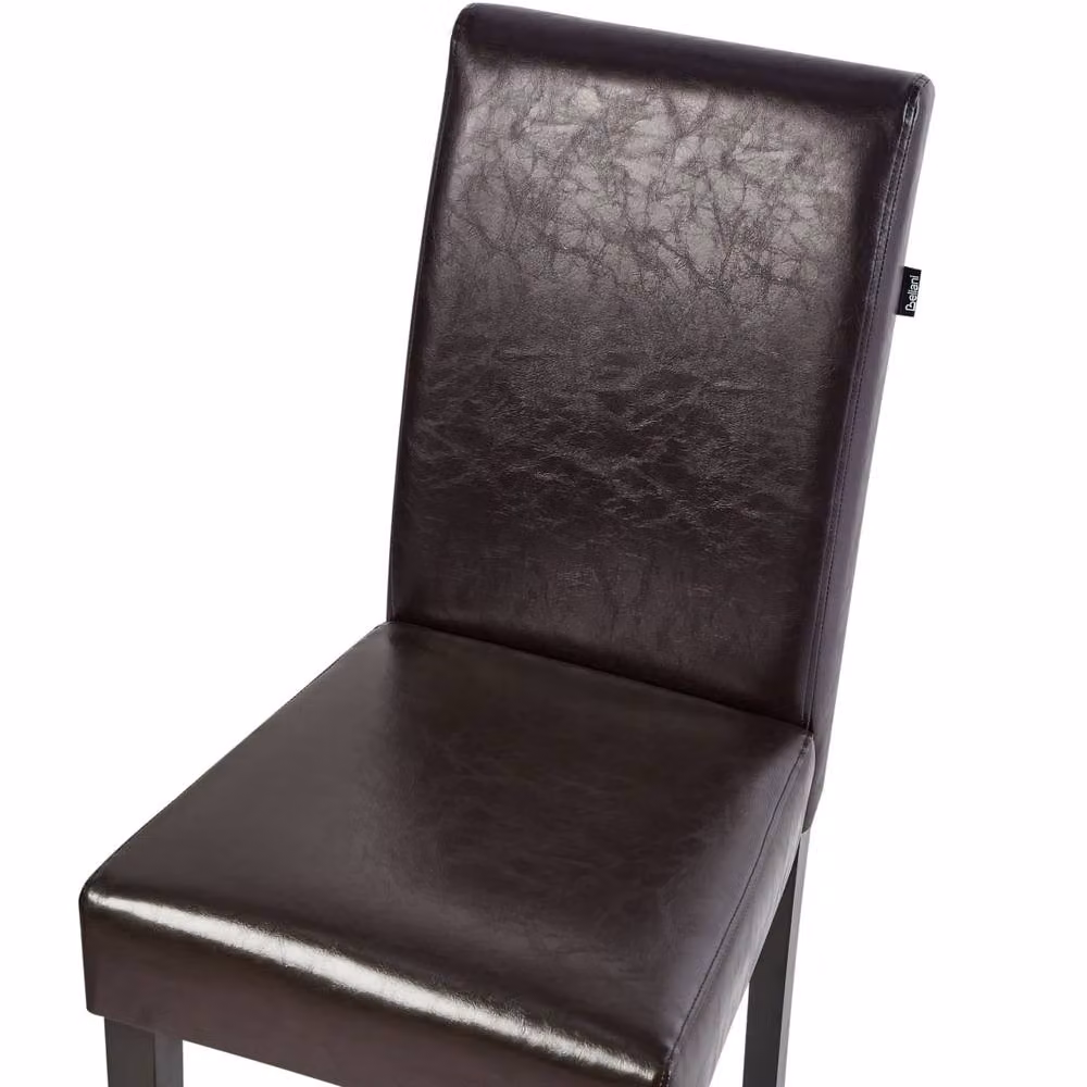 Wyld and Coco Luxe Living Set of 2 Brown Faux Leather Dining Chairs with Rubberwood Legs – 5