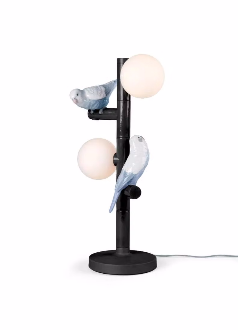 Lladró Parrot Table Lamp in Black and Multicolour Ceramic and Metal