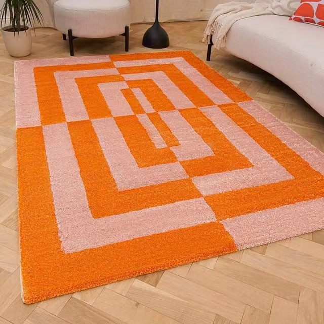 THE RUGS Joli Geometric Soft and Dense Pile Rug in Orange, W: 200 cm, D: 290 cm