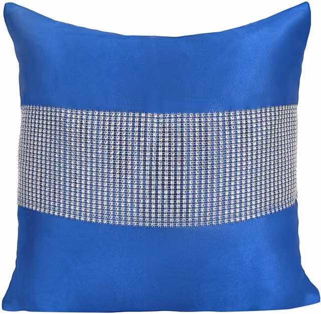 Velosso Blue Square Scatter Cushion with Matte Finish and Diamante Detail