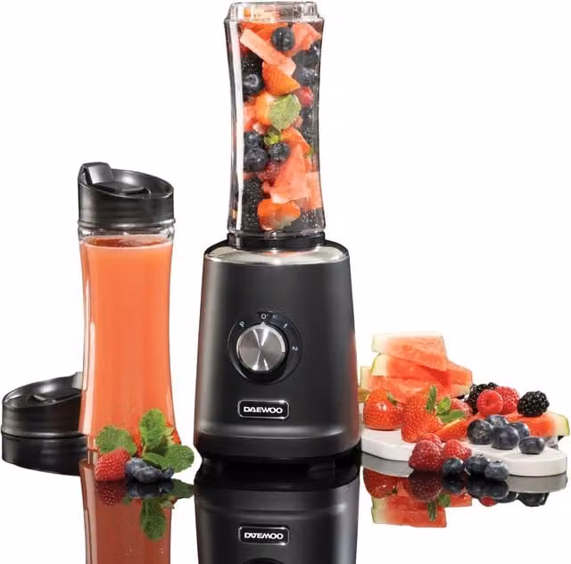 Daewoo VertiBlend 500W Smoothie Maker Blender in Black with 2 x 600 ml Travel Cups