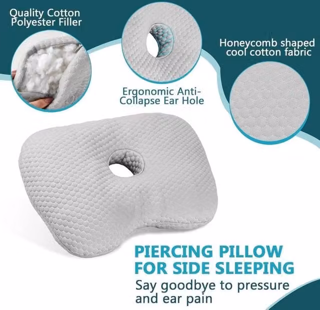 Kelvenix Adjustable Grey Pillow with Ear Hole and Removable Polyester Cover
