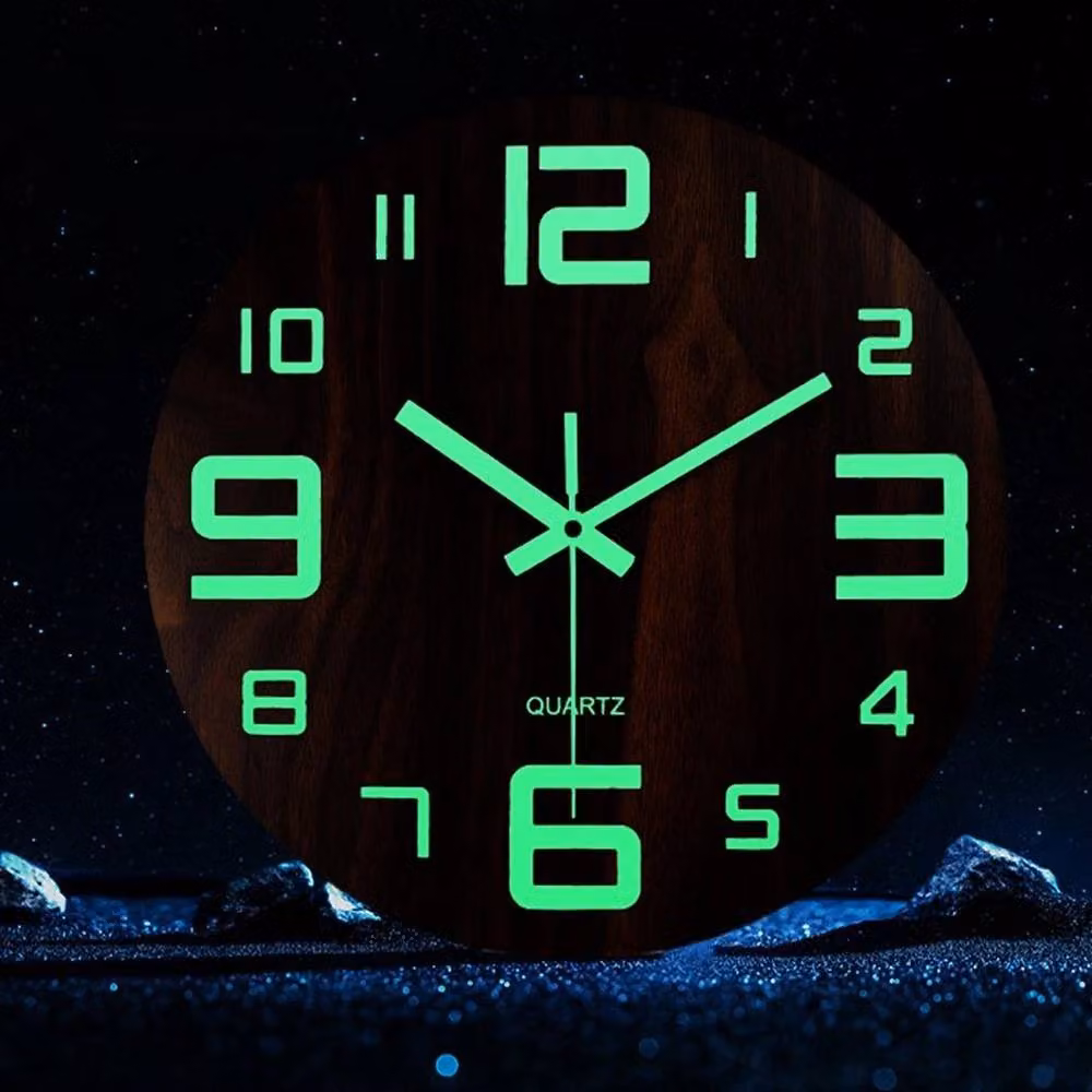 FLAVORA Round Illuminated Silent Wall Clock in Brown, W/D/H: 30.48 x 30.48 x 30.48 cm – 4