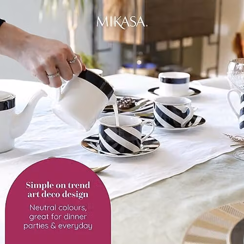 Mikasa Luxe Deco White and Gold Geometric Bone China Sugar and Creamer Set, 2 Piece – 3