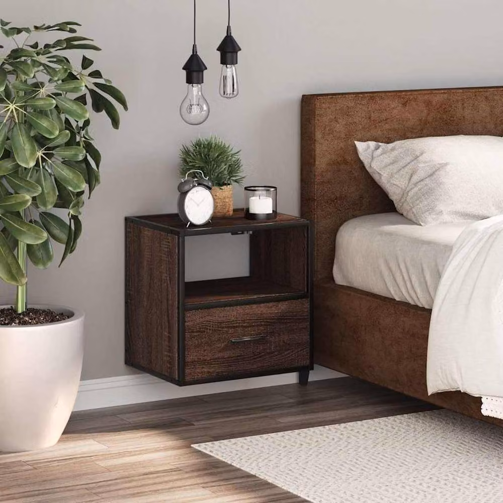 Berkfield Home Wall-mounted Bedside Cabinet, Brown Oak, W: 40 cm, D: 31 cm, H: 39.5 cm – 3