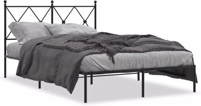 Berkfield Home Metal Bed Frame with Headboard in Black, 120 x 190 cm