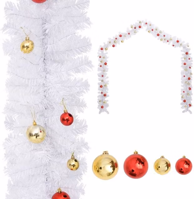 Berkfield Home White Christmas Garland with Baubles and Foliage, 10 m
