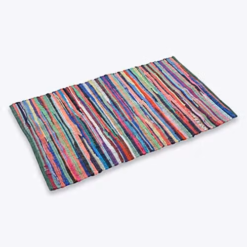 Allure Bath Fashions Multicoloured Patchwork Woven Rag Rug, W/D/H: 70 x 140 cm