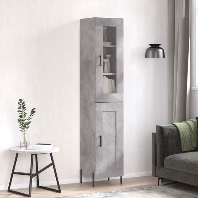 Berkfield Home Industrial Highboard in Concrete Grey with Glass Doors, W/D/H: 34.5 x 34 x 180 cm