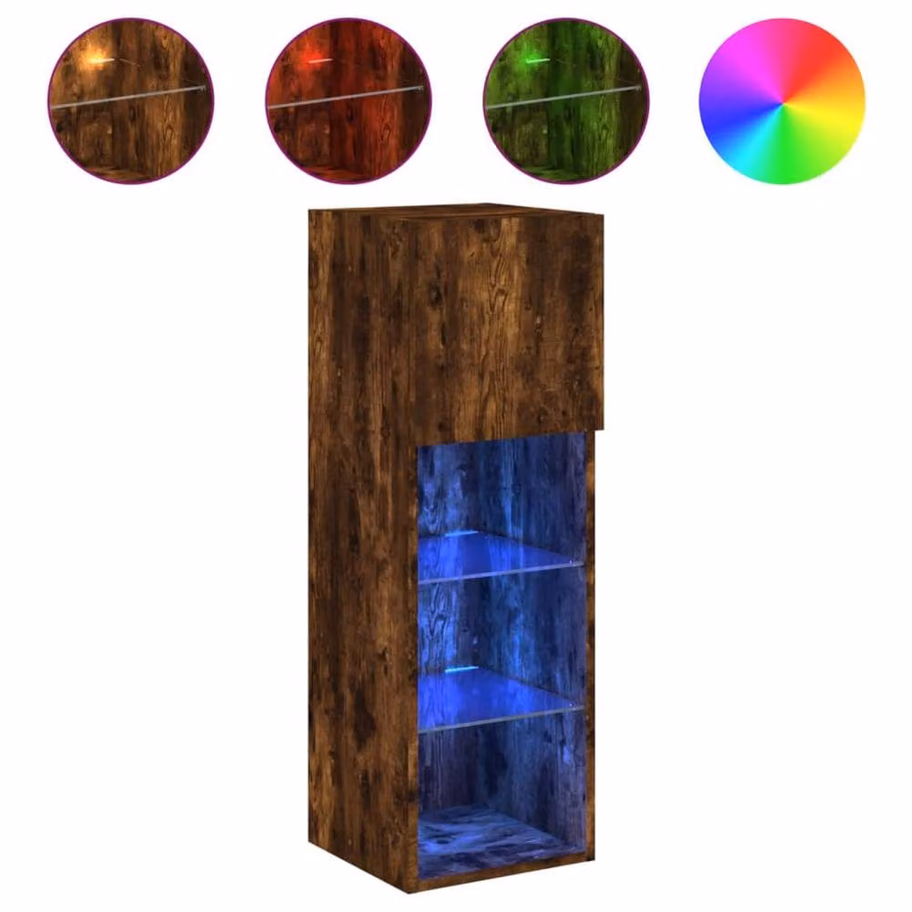 Berkfield Home Modern TV Cabinet with LED Lights in Smoked Oak Brown, W/D/H: 30.5 x 30 x 90 cm – 2