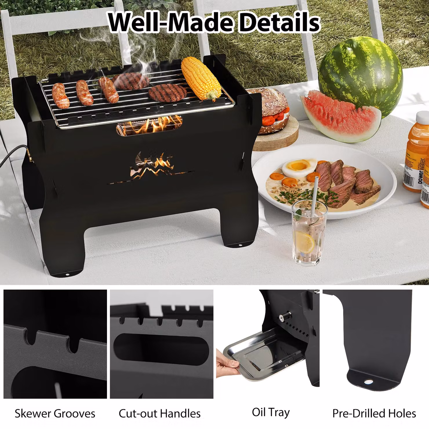 Gymax Dual Fuel Butane Gas Countertop Camping Grill and Firepit in Black with Carrying Bag – 6