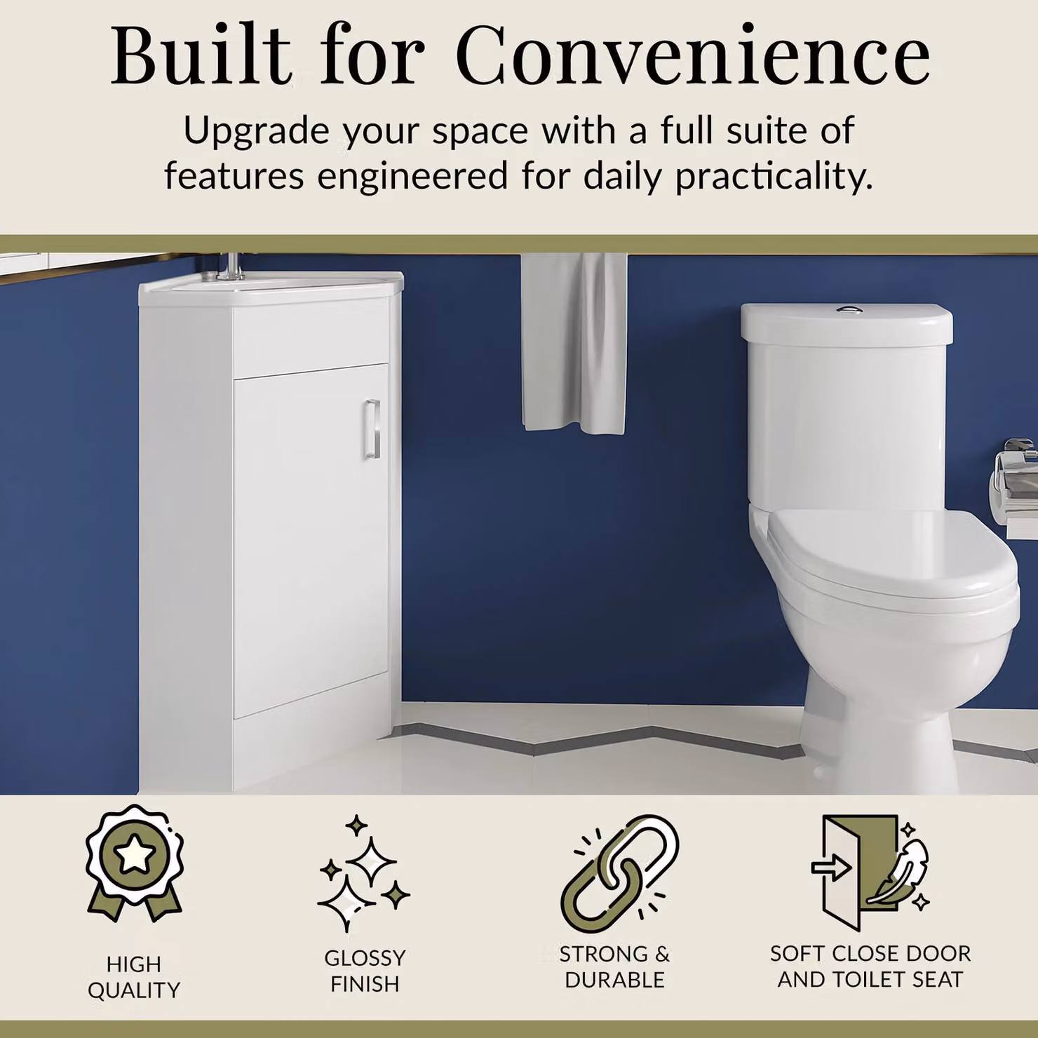 Balterley White Glossy Corner Bathroom Vanity Unit and Toilet Set – 3