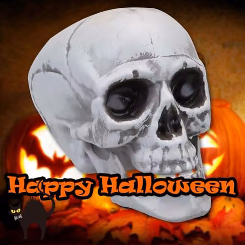 VFM e-Store Large Skull Decoration with Moving Jaw in White, Height: 19 cm – 6