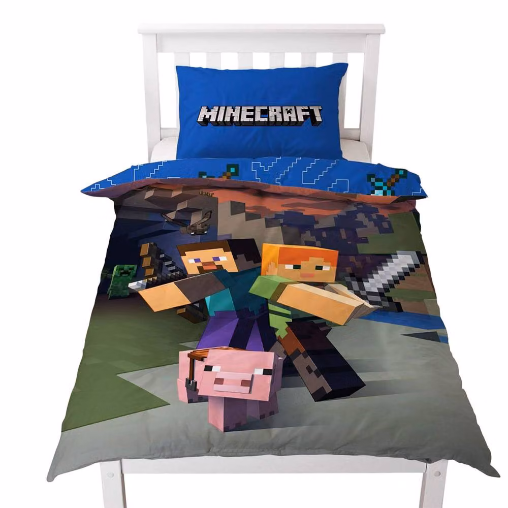 Minecraft Reversible Duvet Cover and Pillowcase Set, Multicolour, W/H: 90 x 200 cm – 2