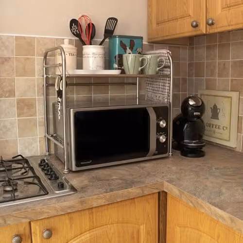 mysmartbuy Freestanding Metal Microwave Storage Unit with Shelf in Silver, H53 x W55 x D35 cm