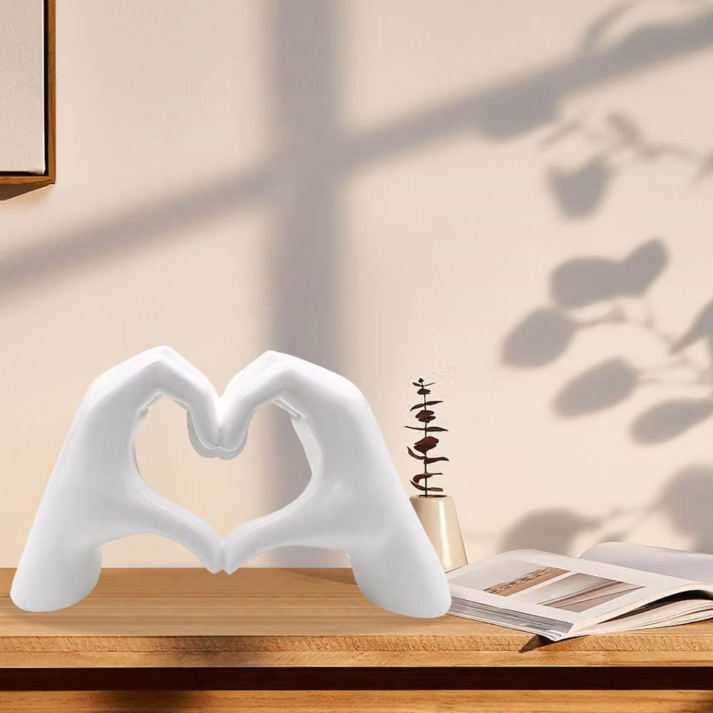 Huhote Resin Heart Hands Love Gesture Sculpture Set of 2 in White – 3
