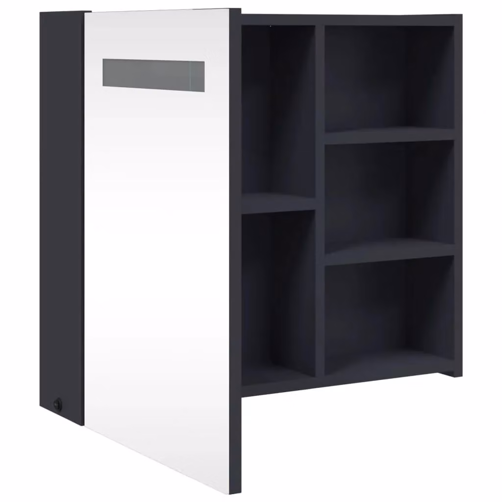 Berkfield Home Grey Glossy Bathroom Mirror Cabinet with LED Light, W/D/H: 60 x 13 x 52 cm – 3