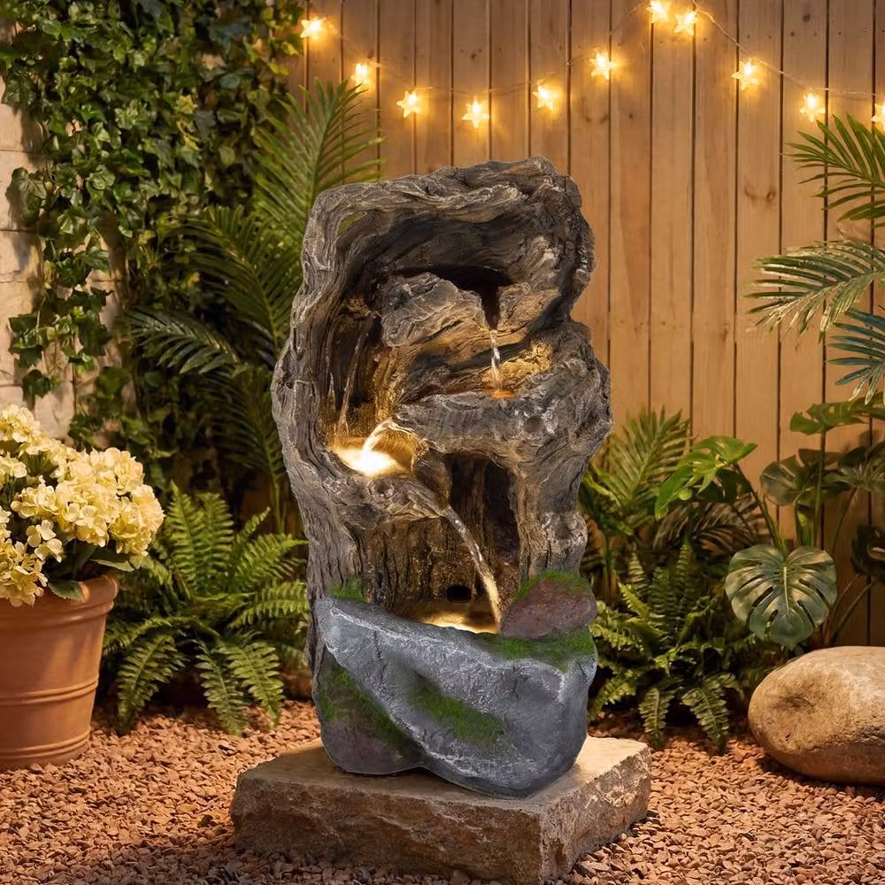 Gymax Tabletop Cascading Rock Waterfall LED Outdoor Water Fountain in Brown, W/D/H: 26.0 x 28.0 x 53.0 cm – 7