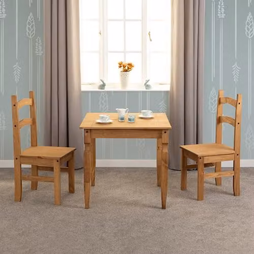 Seconique Rio Square Pine Dining Set in Brown with 1 Table and 2 Chairs – 3