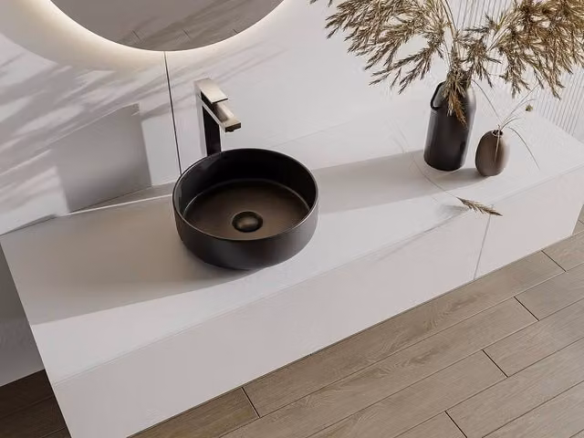 Vente-unique Kanelle II Round Ceramic Washbasin in Black, Diameter: 36 cm