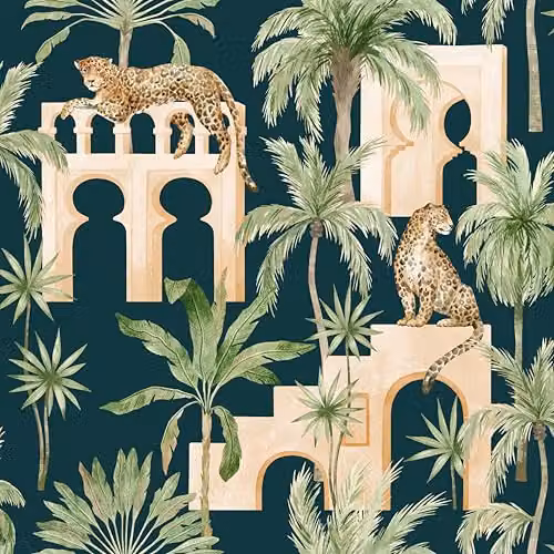 Arthouse Leopard Arches Navy Washable Wallpaper with Modern Animal Print Pattern – 1