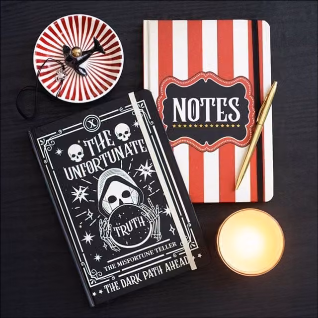 KDMK Misfortune Teller A5 Lined Hardcover Journal Notebook with Bookmark and Elastic Closure, Black