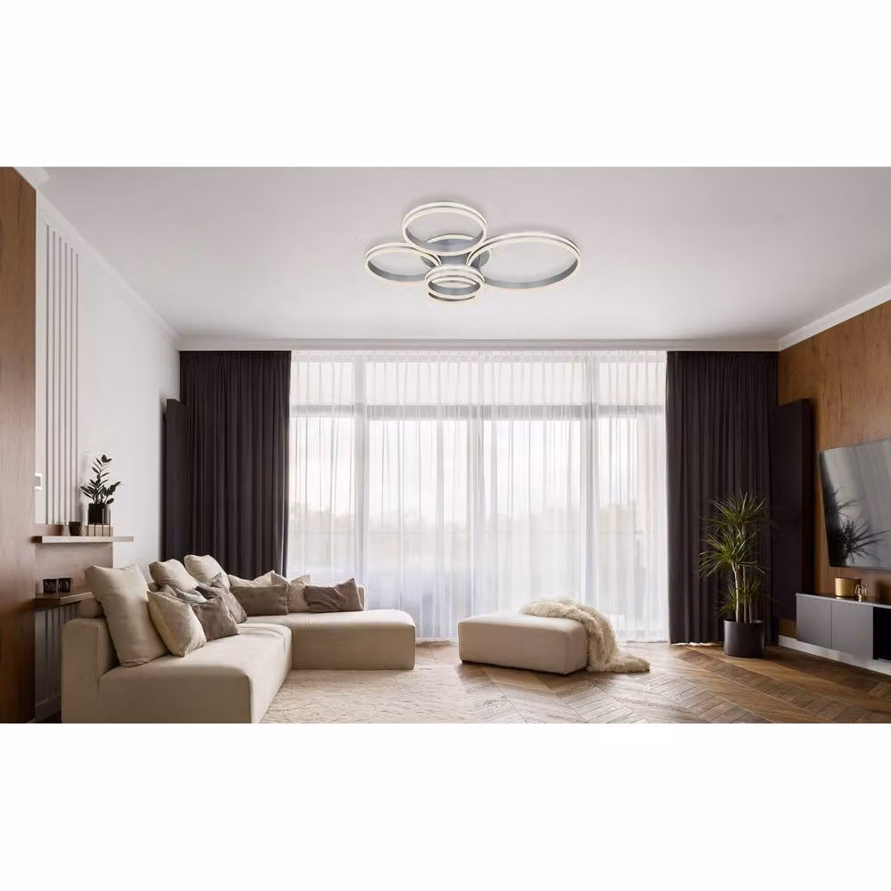 Netlighting Rubio Grey Modern LED Semi Ceiling Light with Remote Control, Dimmable 2700-6000K – 2