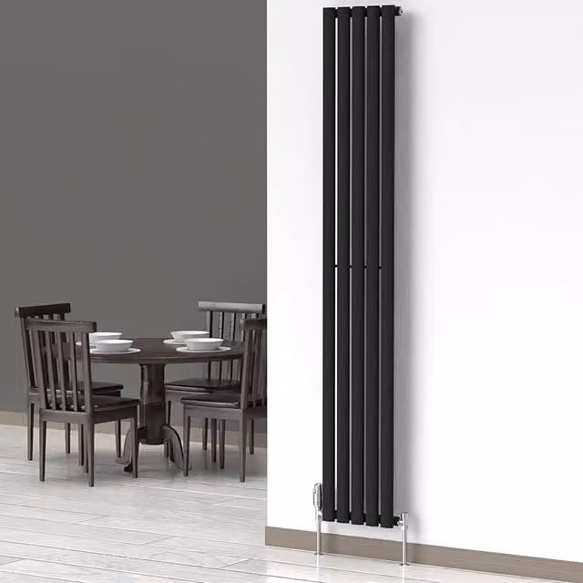 Lux Heat Black Oval Vertical Single Panel Designer Radiator, H 180 cm x W 30 cm