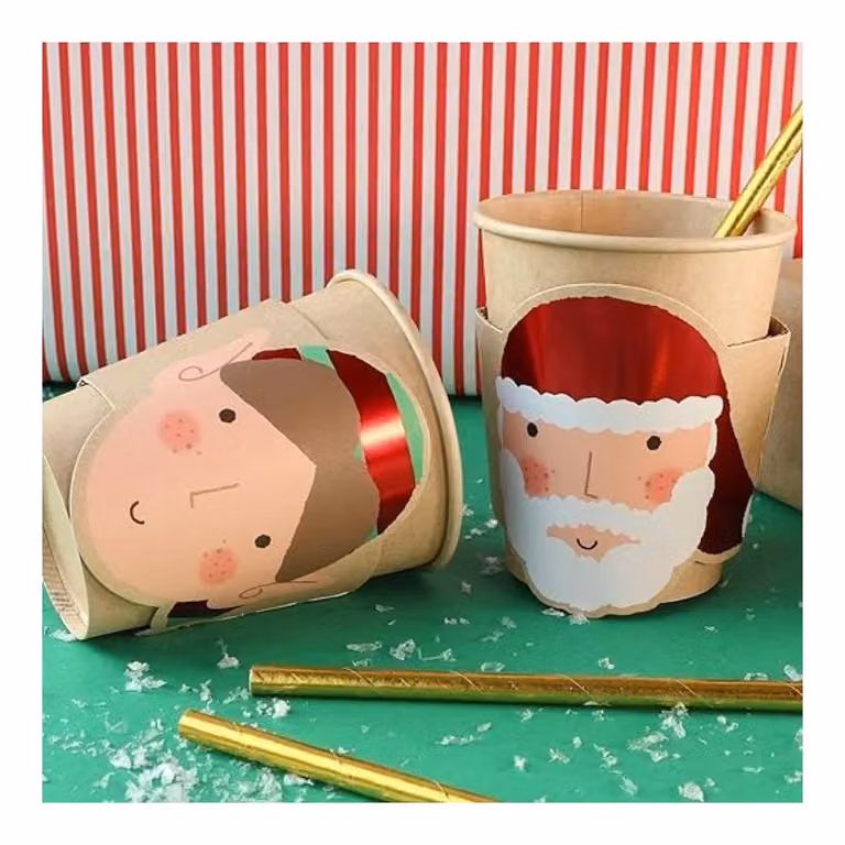 ILFD Group Ltd Pack of 10 Multicolour Santa and Elf Christmas Paper Cups