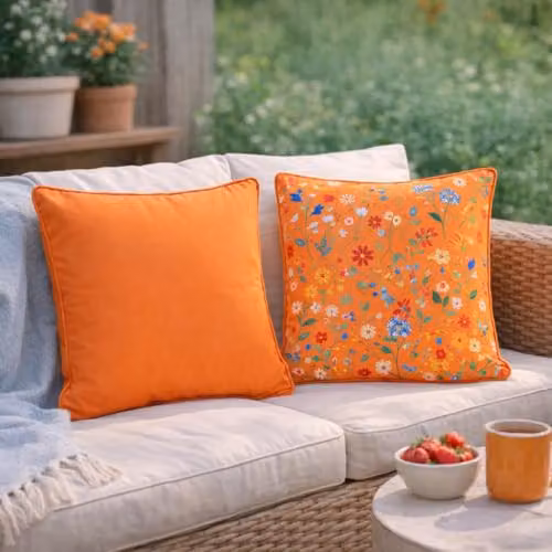 Peggy Wilkins Floral Orange Bloom Square Outdoor Garden Cushion with Removable Washable Cover, W/D/H: 45 x 45 x 45 cm – 2