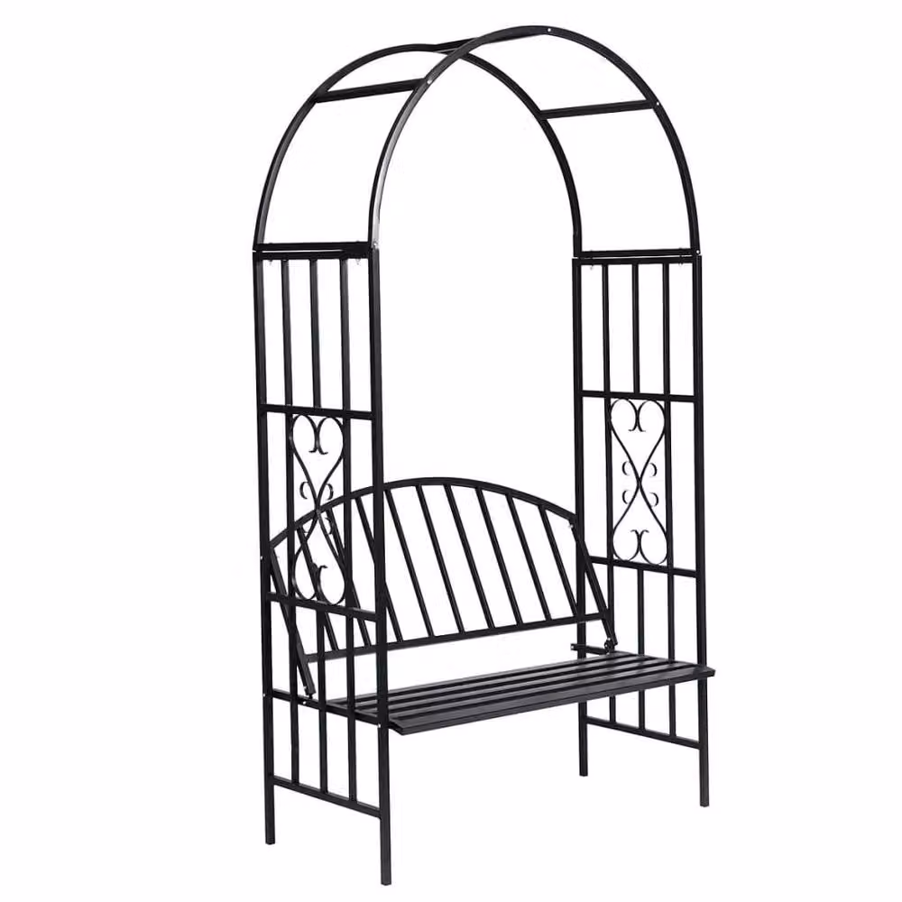Berkfield Metal Garden Rose Arch with Bench in Black – 2