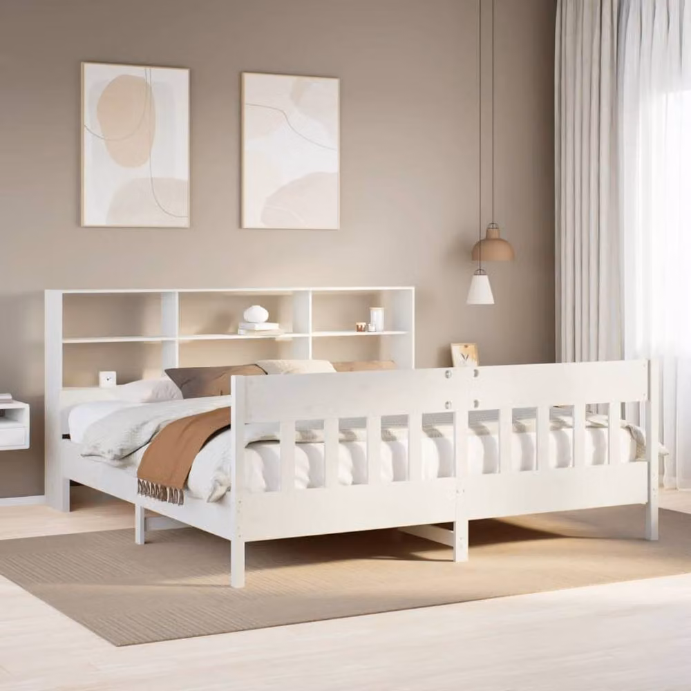 Berkfield Home Beautiful Solid Wood Bed Frame in White, W/D/H: 180 x 200 x 110 cm – 2
