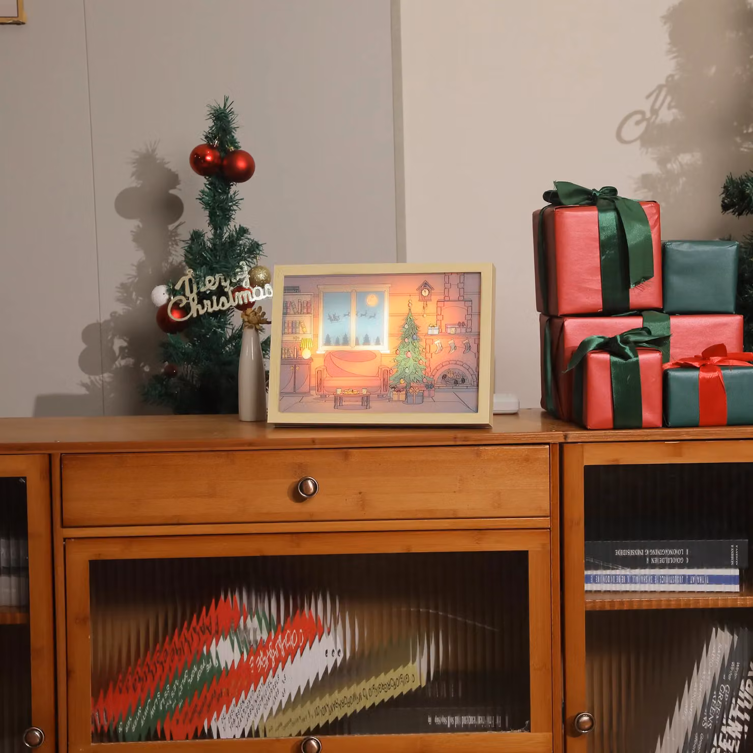 Alivio Brown Christmas Wall Decoration Frame with Warm Lights – 3