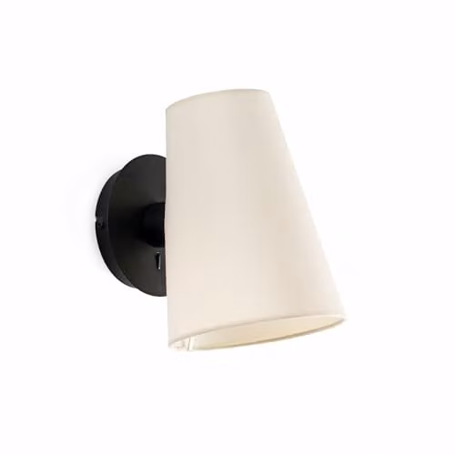Netlighting Lupe Wall Light with Black Metal Base and Beige Fabric Cone Shade E27 – 1