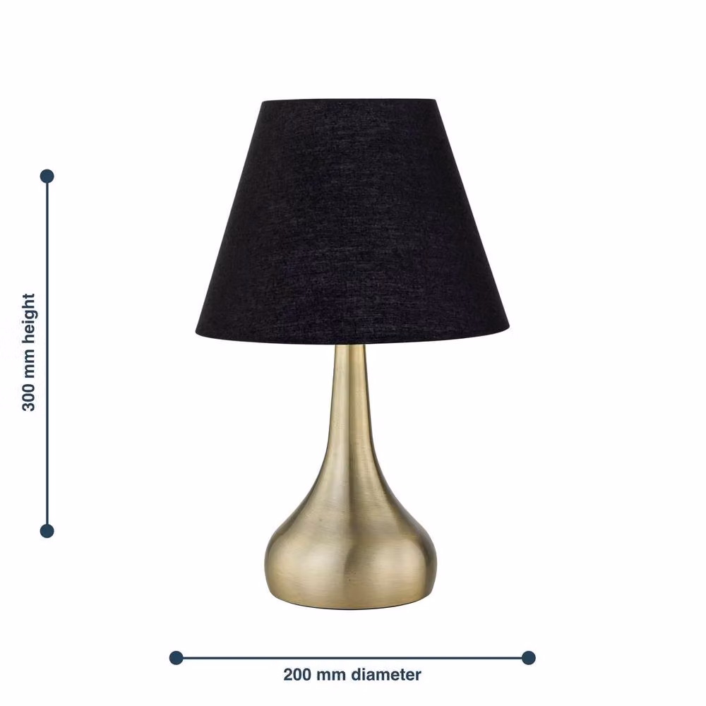 First Choice Lighting Romana Antique Brass Touch Operated Table Lamp with Black Fabric Shade in Bronze – 3