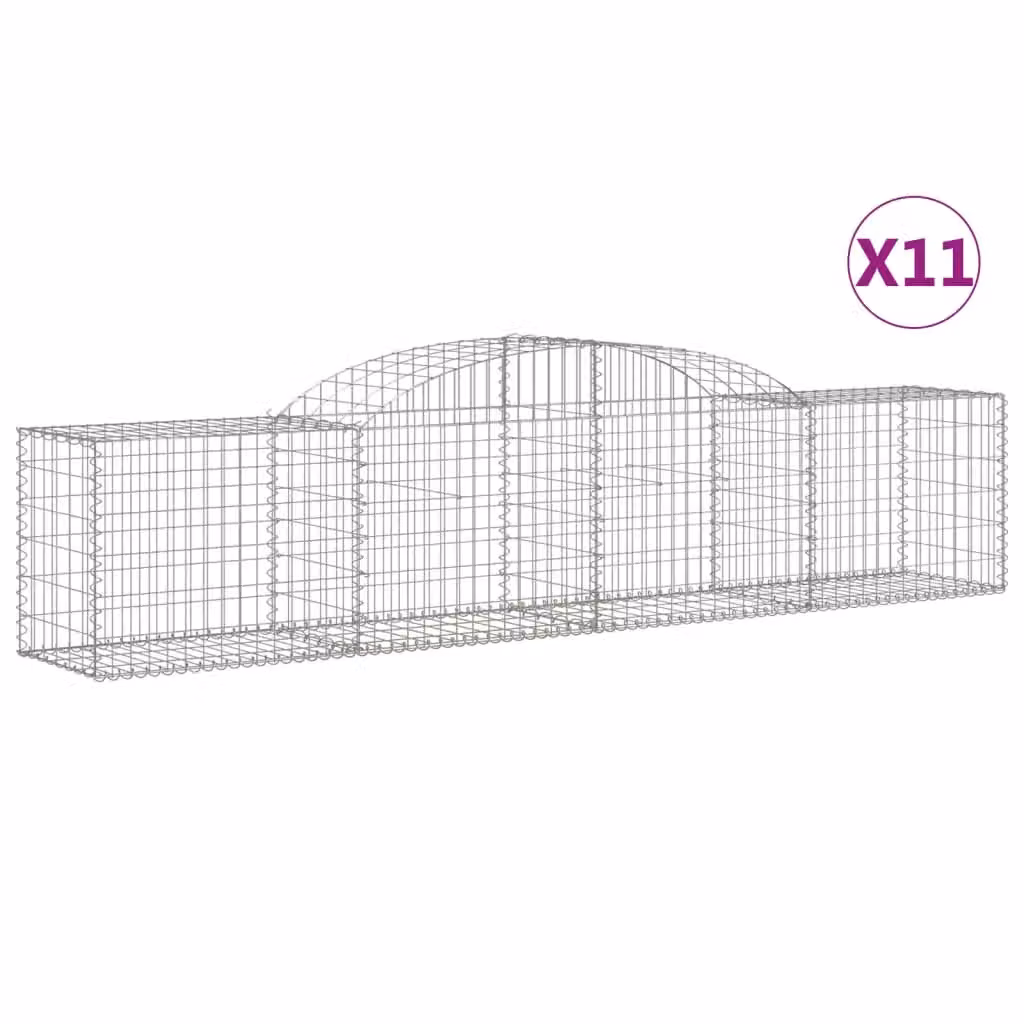 Berkfield Home Arched Gabion Baskets, 11 Piece Set, Silver Galvanised Steel, W: 300 cm, D: 50 cm, H: 60-80 cm – 2