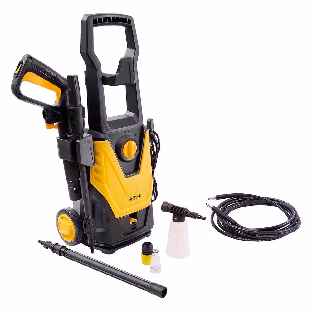 Victor Tools 1600W Pressure Washer with Adjustable Bar and Easy-Roll Wheels in Yellow – 6