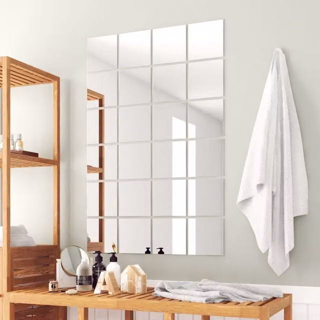 Berkfield Home 48 Piece Square Silver Glass Mirror Tiles with Adhesive