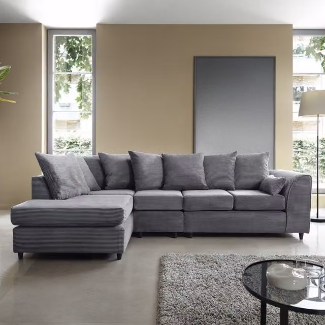 Abakus Direct Large L-Shaped Corner Sofa in Grey Jumbo Cord, Left Facing, W272 x D164 x H90 cm – 1