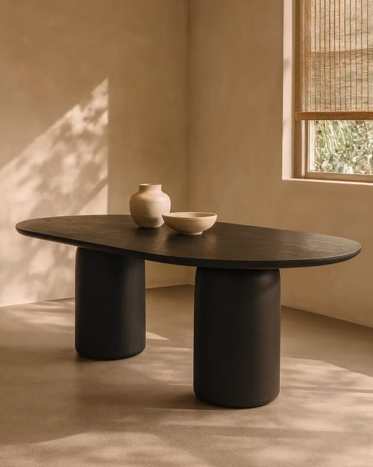 Tommy Franks Basilca Oval Dining Table in Matte Black Oak, W/D/H: 240 x 120 x 74 cm
