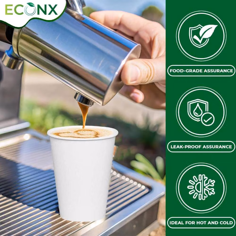 ECONX White Disposable Single Wall Paper Cups for Cold Coffee and Takeaway Drinks, 8oz, 500 Pieces – 2
