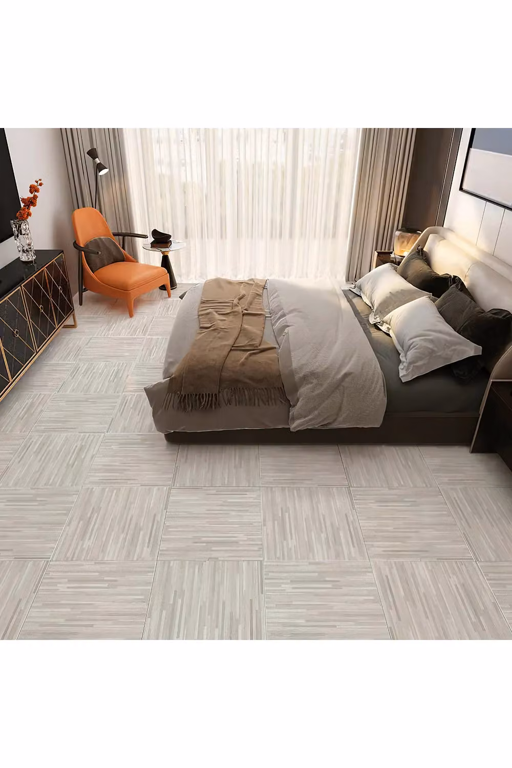 Living and Home 12-Piece Self-Adhesive PVC Flooring Tiles in Light Khaki Stone Look – 3