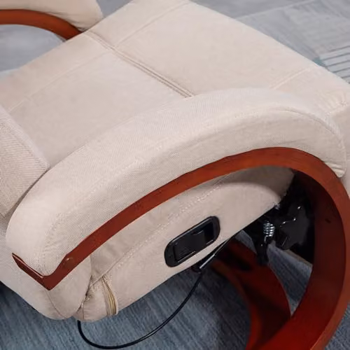 HOMCOM 360 Swivel Recliner Chair with Ottoman and Solid Wood Frame, Manual Fabric Armchair in Beige – 4