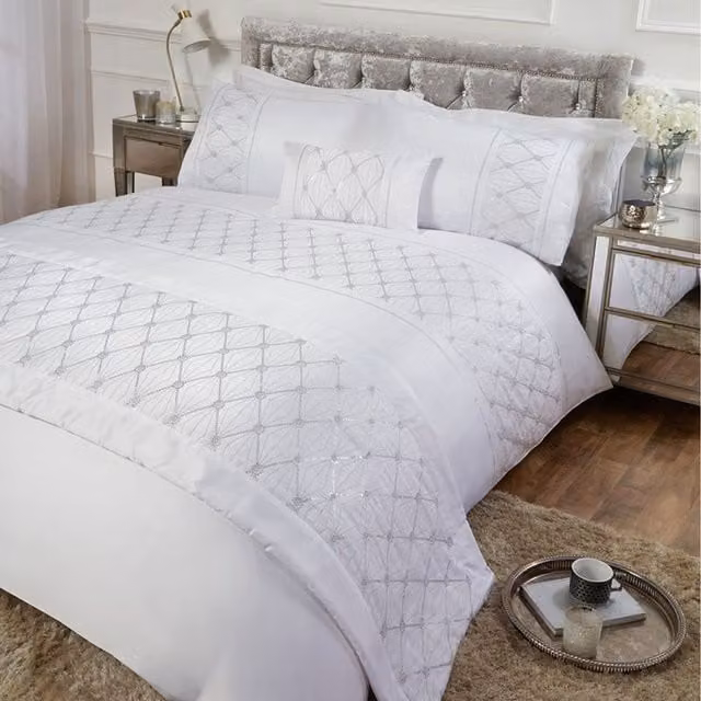 Rapport Home Monaco Geometric Polycotton Duvet Set with Pillowcase in White