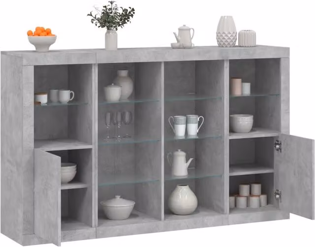 Berkfield Home Set of 3 Modern Sideboards with Integrated LED Lights in Matt Concrete Grey Engineered Wood