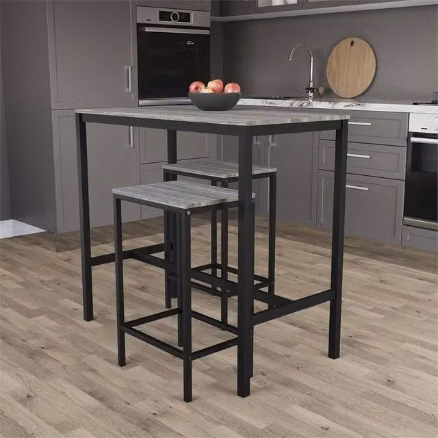 SPETLEK 3-Piece Industrial Metal Barstool Set in Grey – 1