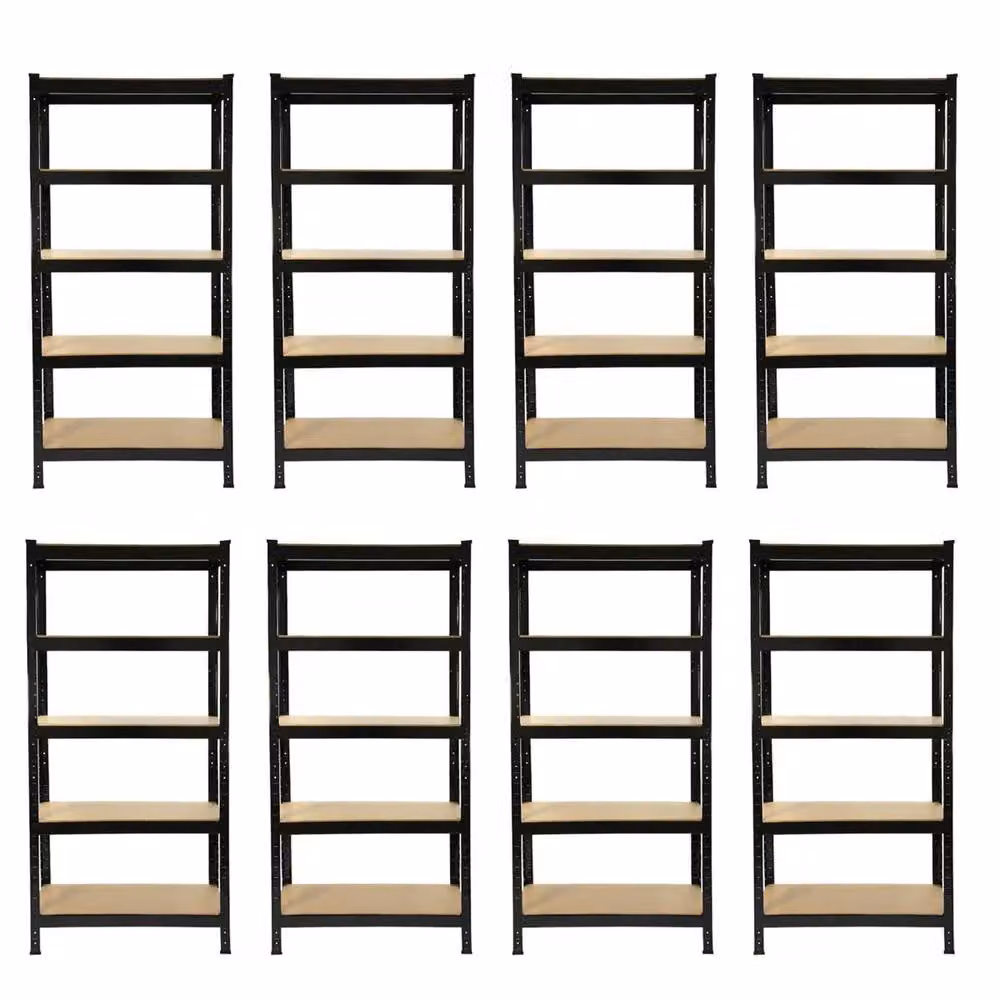 Monstershop Set of 8 T-RAX Black Metal and MDF Racking Units with Adjustable Shelves, W/D/H: 75 x 30 x 150 cm – 3